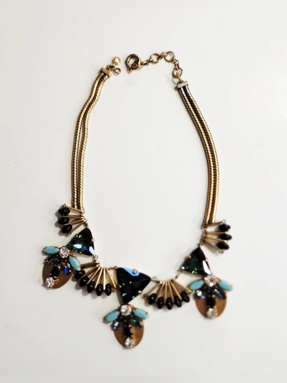J.Crew Statement Gold-Tone Necklace with Black and Teal Crystal Accents